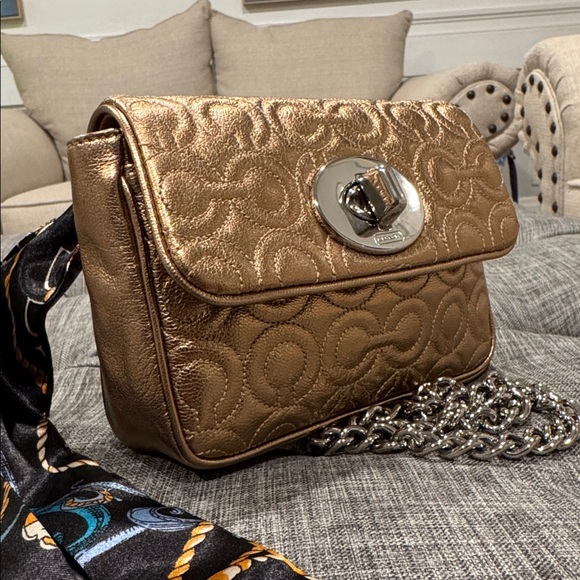 Coach Madison Small Signature Embossed Gold Metallic Leather Shoulder Bag - Picture 3 of 17